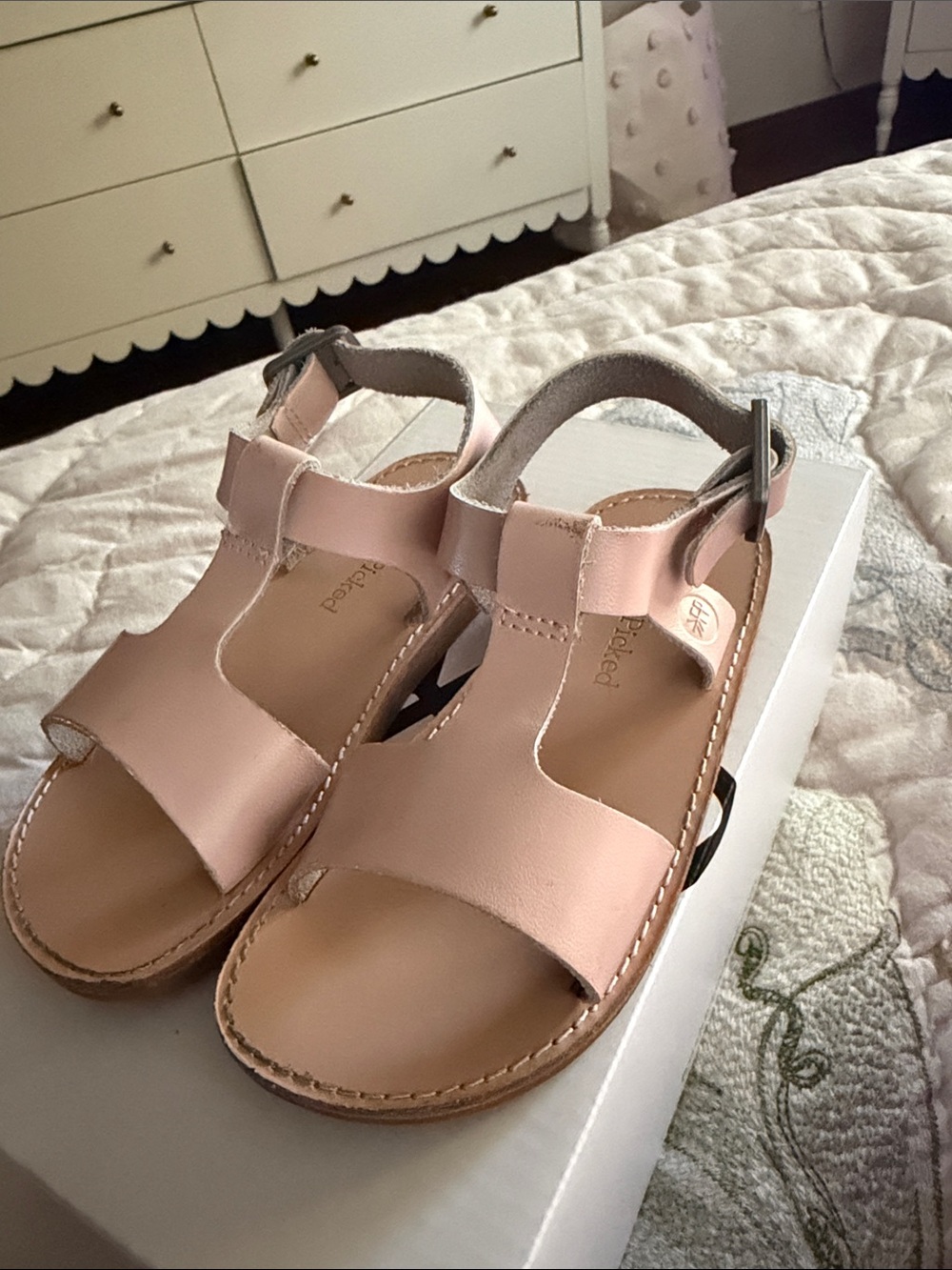 Freshly Picked Blush Pink Leather T-Strap Kids Sandals